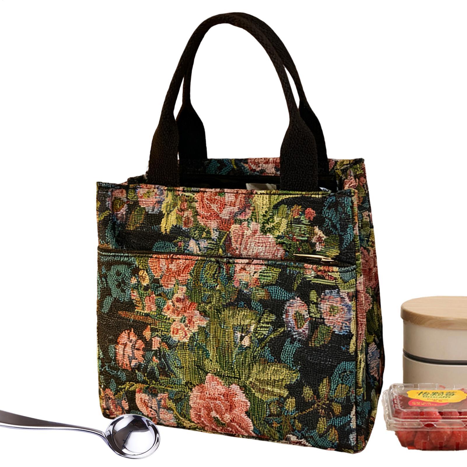 Tote Bag Sublimation - 断熱ランチバッグ 花柄 防水 ホルダー ランチトートバッグ 女性用