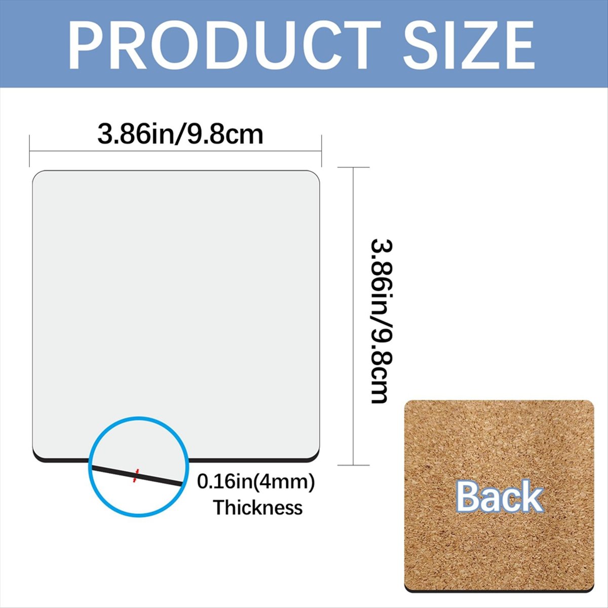 Coaster Sublimation Blank - ABYA 30枚入り昇華型正方形コースターブランク、コルク裏付きMDF昇華型コースターブランク、コルク、3.86x3.86インチ