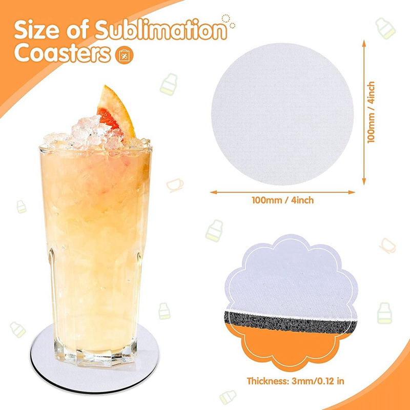 昇華転写用無地カップコースター 80枚入り 4x4インチ 丸 - Coaster Sublimation Blank のレビューと価格
