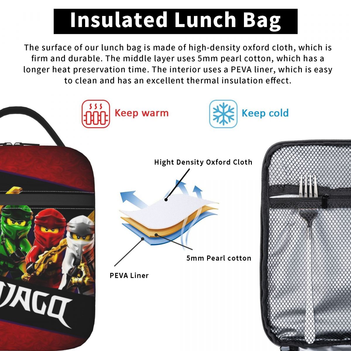 カスタムファントム N-Ninjagos 断熱ランチバッグ  - Tote Bag Sublimation のレビューと価格
